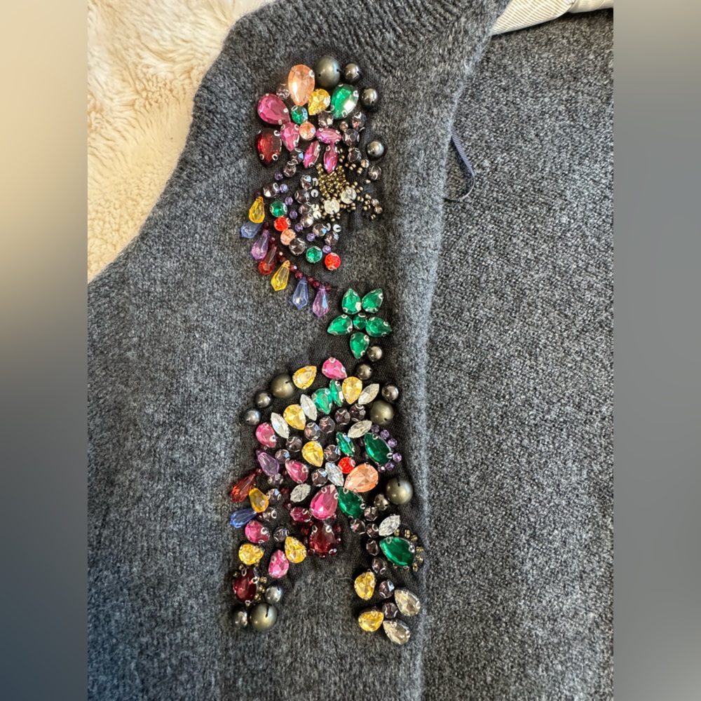 NWOT!! Zara Women’s Gray Open Long Cardigan with Multicolor Jewels L